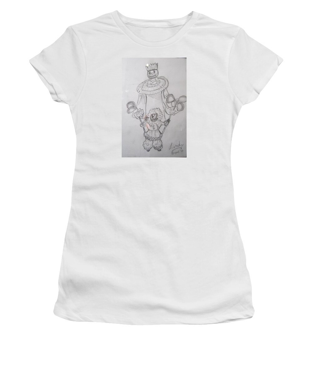 Kiddies Carnival Women's T-Shirt featuring the drawing Fancy Clown by Jennylynd James