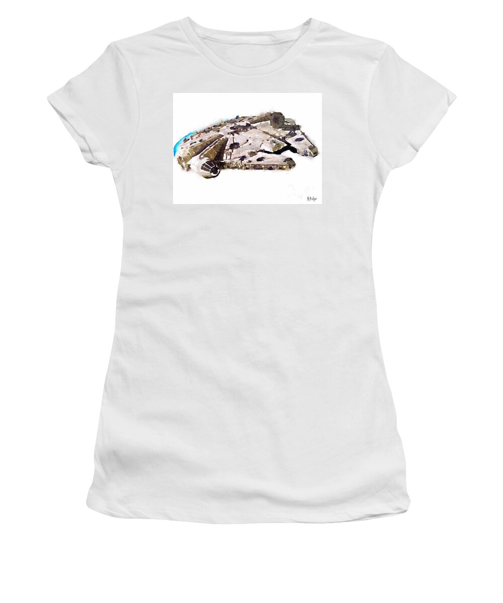 Millenium Falcon Women's T-Shirt featuring the painting Millenium Falcon by HELGE Art Gallery