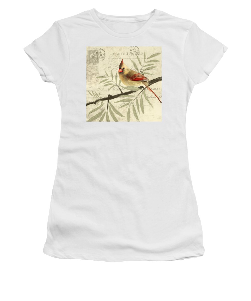Red Cardinal Women's T-Shirt featuring the painting Female Symphony by Lourry Legarde