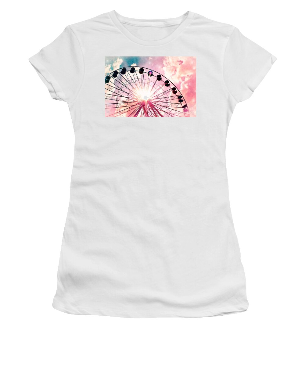 Ferris Wheel Women's T-Shirt featuring the photograph Ferris Wheel in Pink and Blue by Colleen Kammerer