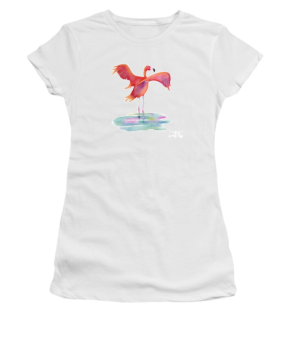 Flamingo Women's T-Shirt featuring the painting Flamingo Wings by Amy Kirkpatrick