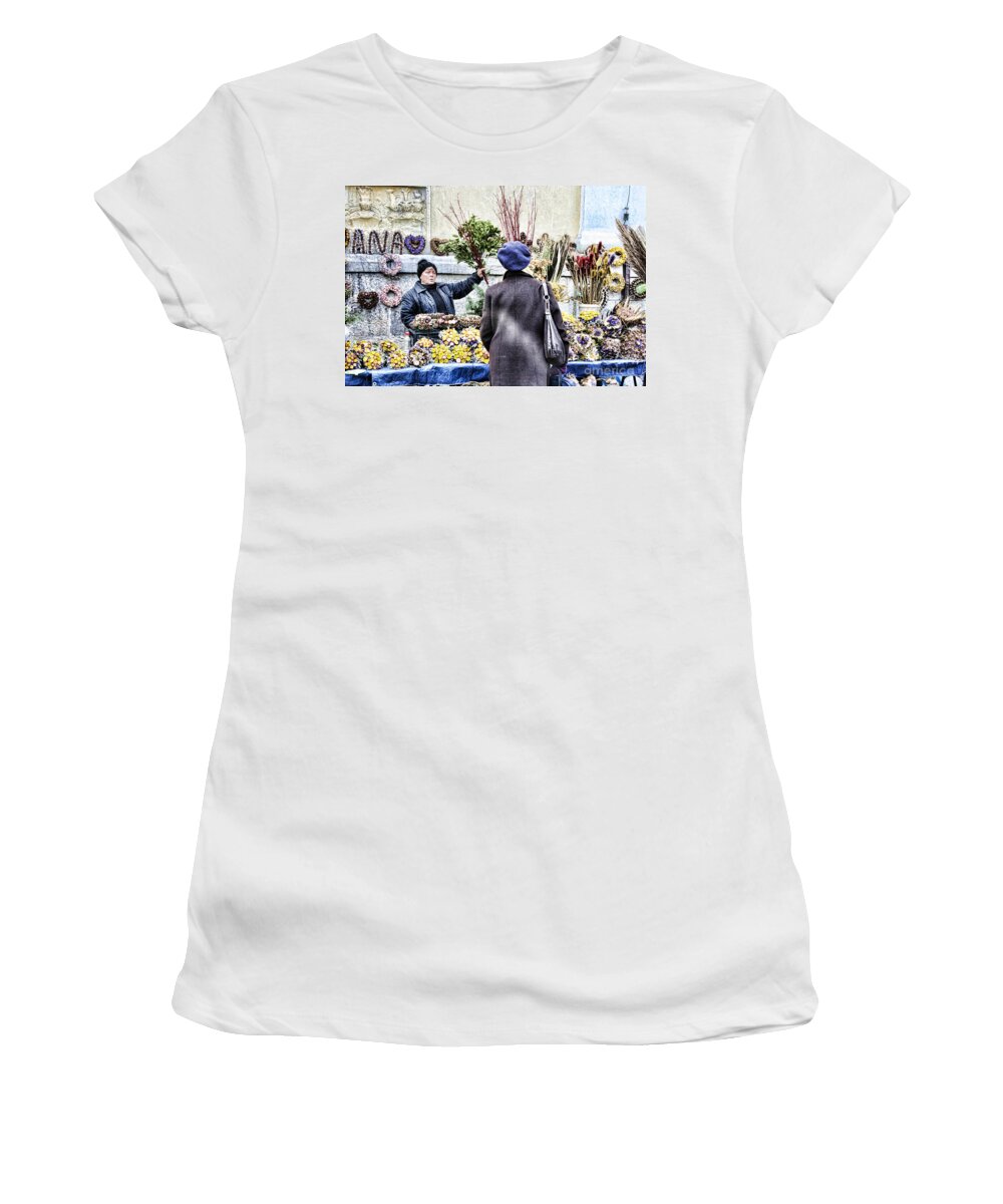 Europe Women's T-Shirt featuring the photograph Flower Lady - Zagreb by Crystal Nederman