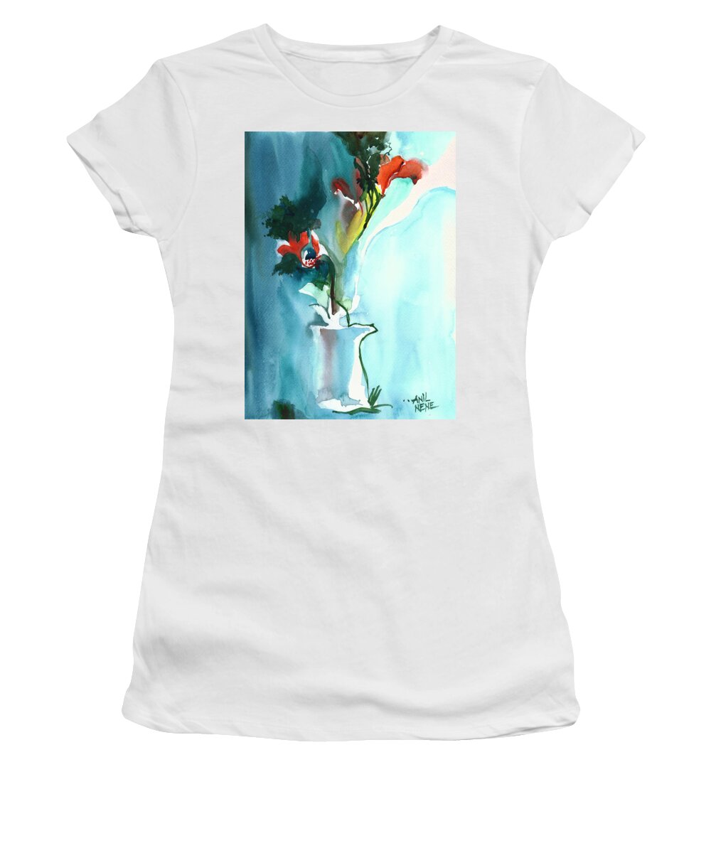 Nature Women's T-Shirt featuring the painting Flowers in Vase by Anil Nene