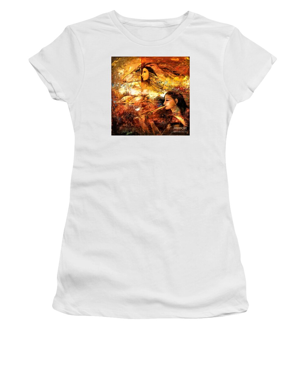 Oil Painting Women's T-Shirt featuring the painting Flying by Shijun Munns