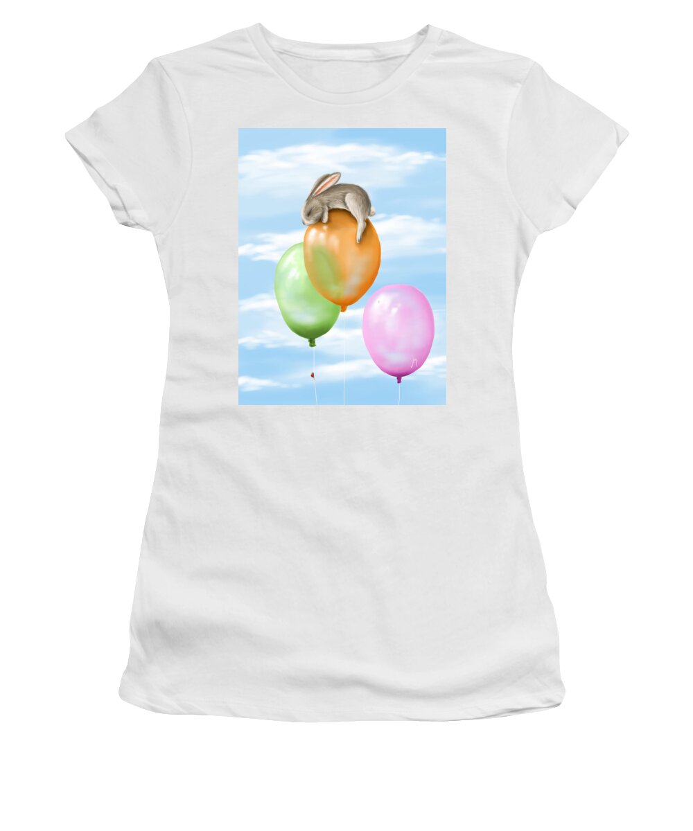 Bunny Women's T-Shirt featuring the painting Flying by Veronica Minozzi