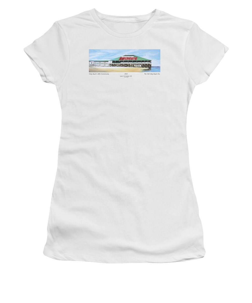 Sunrise Women's T-Shirt featuring the painting Folly Beach Original Pier by James Hill