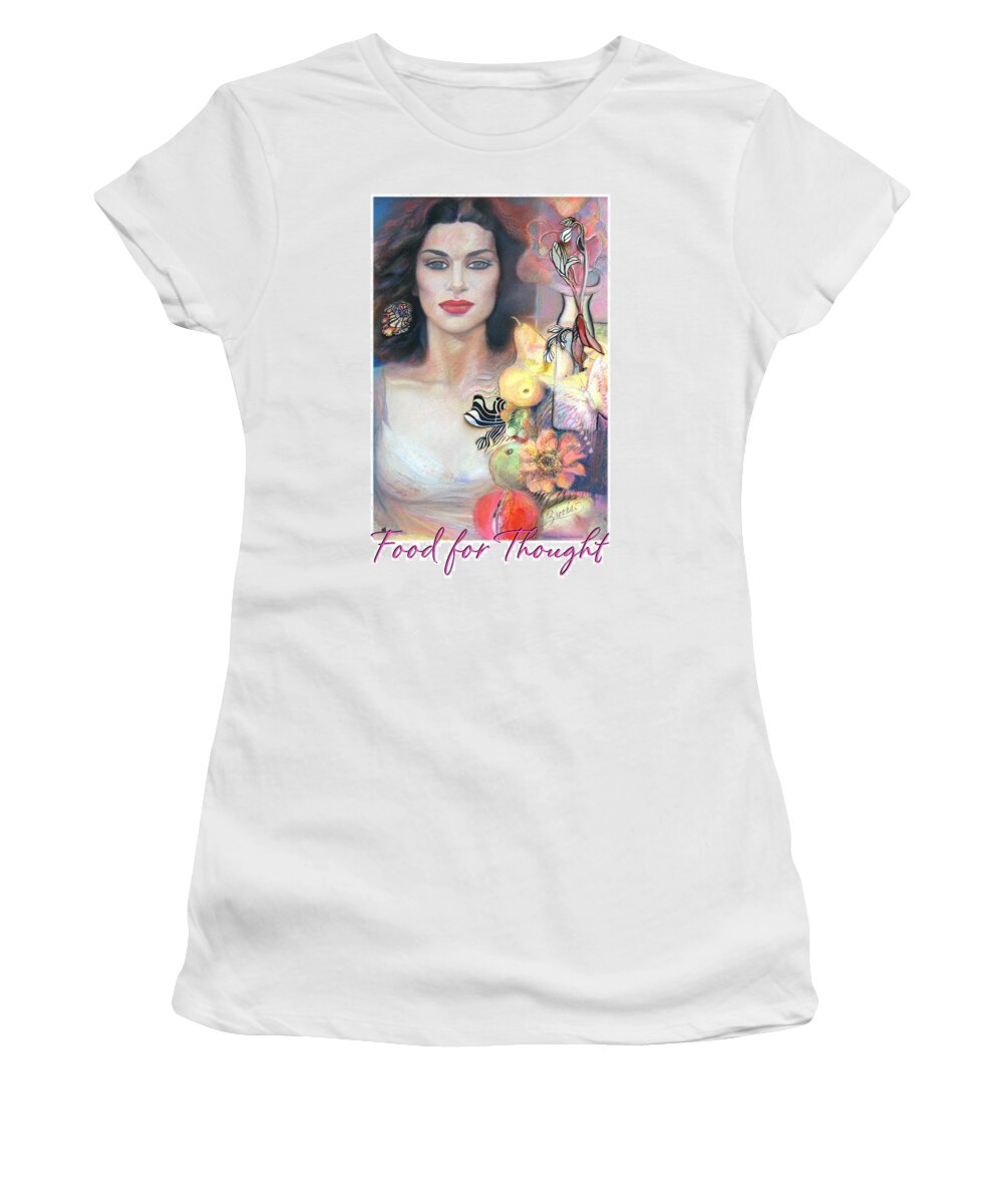 Pastel Women's T-Shirt featuring the pastel Food for Thought - Original Pastel Art with White Border and Title - Mixed Media Art Collage by Brooks Garten Hauschild