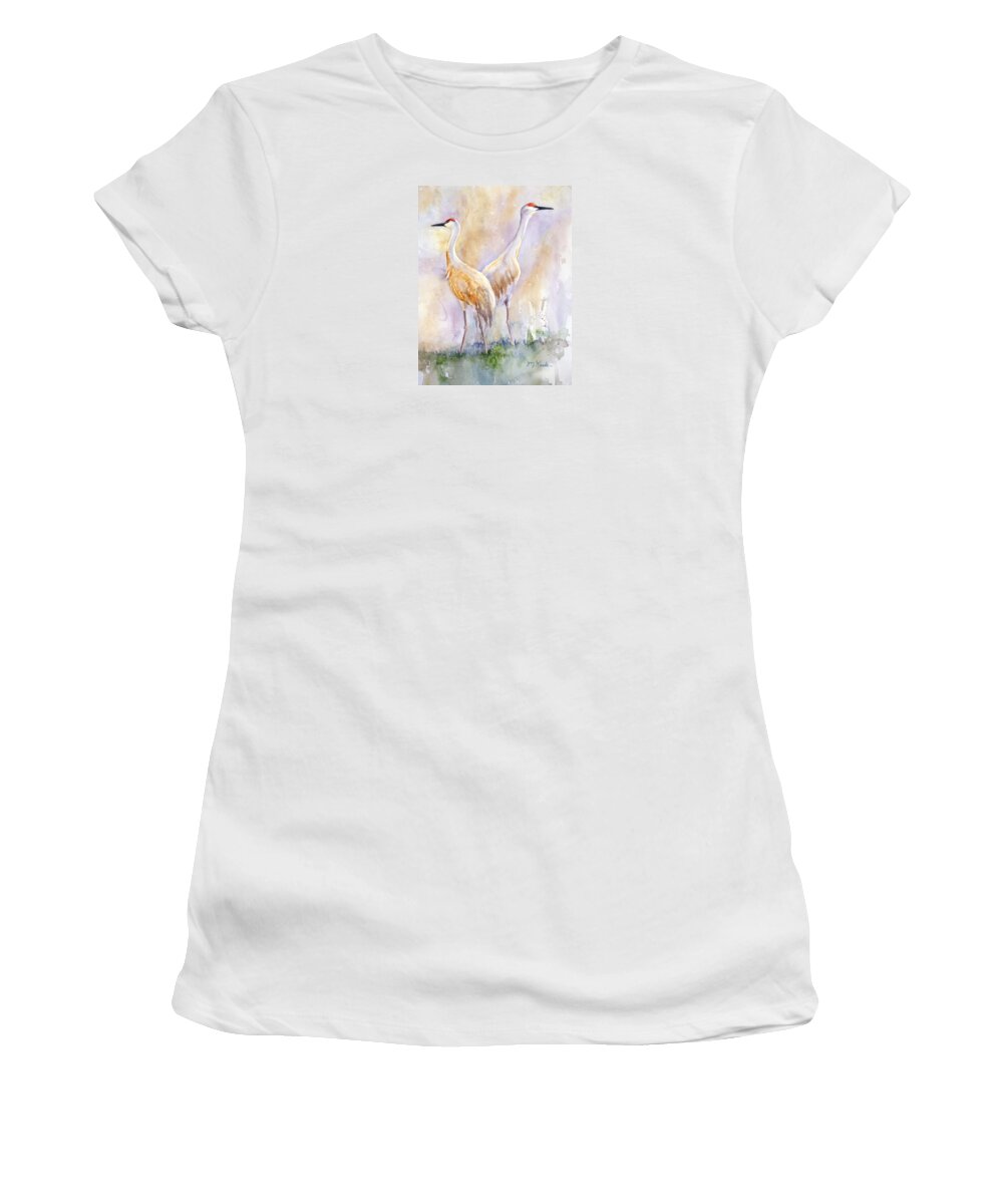 Cranes Women's T-Shirt featuring the painting For Life by Marsha Karle