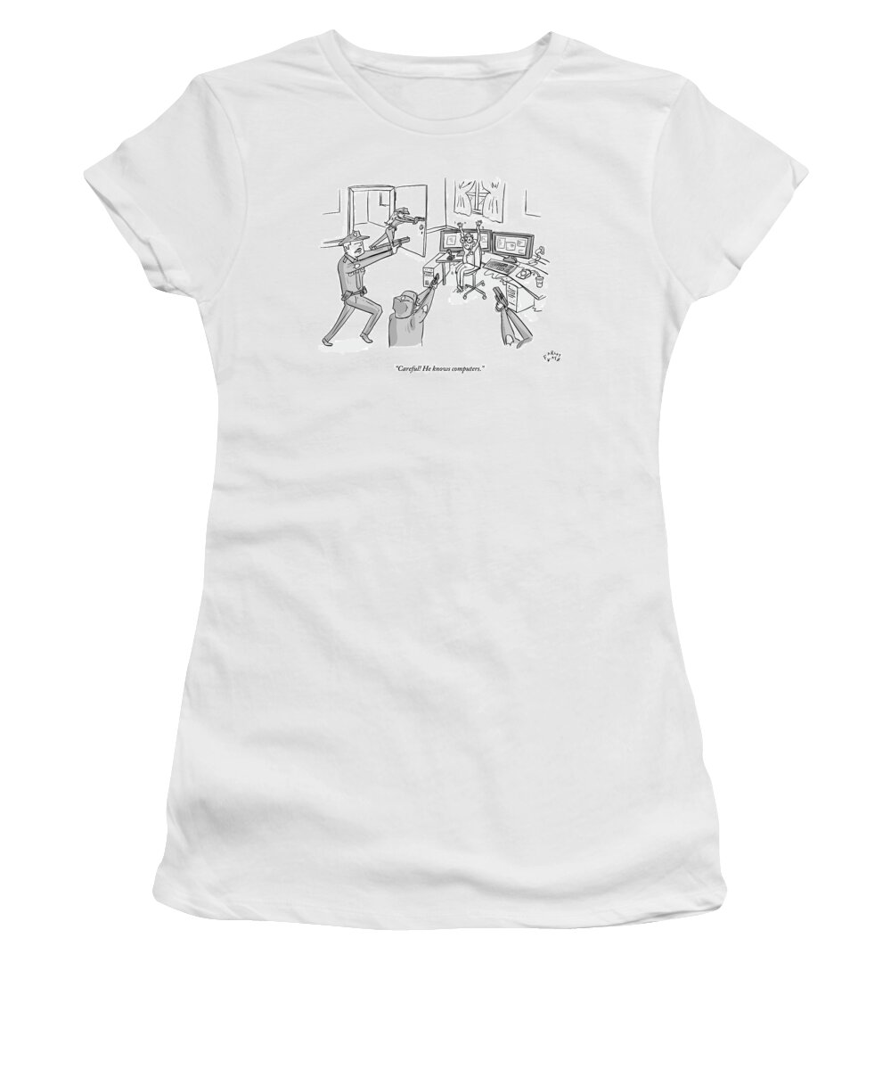 Computers Women's T-Shirt featuring the drawing Four Cops Swarm by Farley Katz