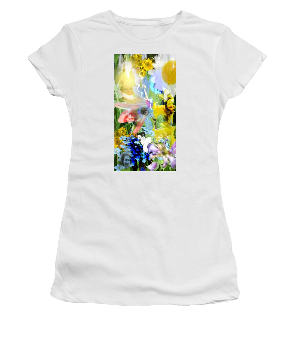 Colorful Women's T-Shirt featuring the digital art Framed In Flowers by Cathy Anderson
