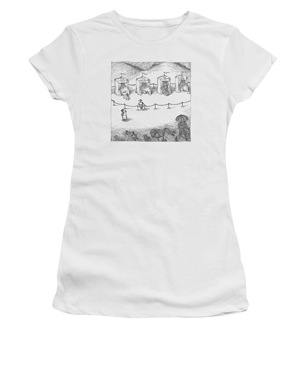 Beach Women's T-Shirt featuring the drawing Freak Show Of Average Beach-goers by John O'Brien