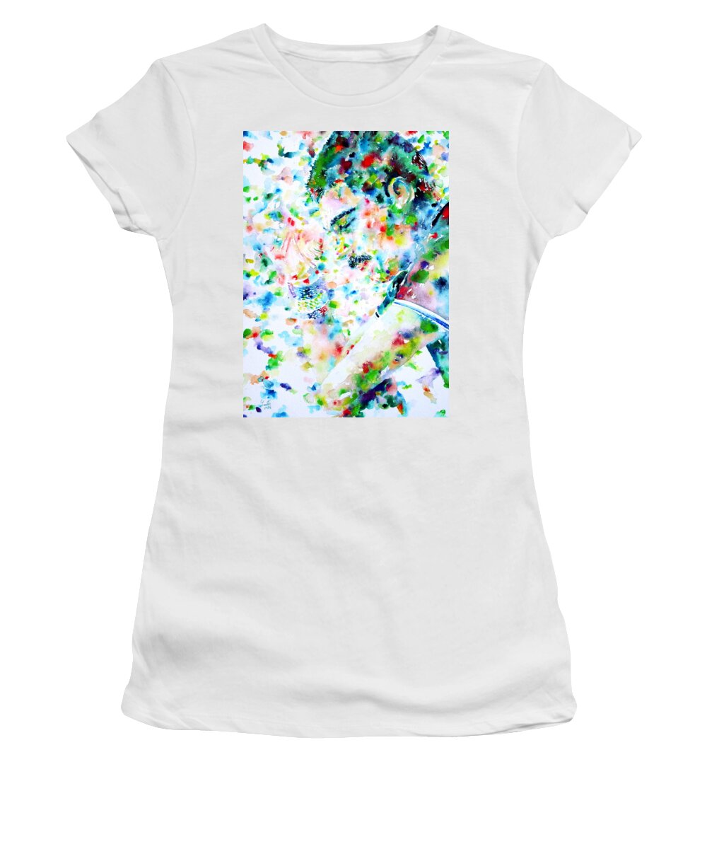 Freddie Women's T-Shirt featuring the painting Freddie Mercury Portrait.7 by Fabrizio Cassetta