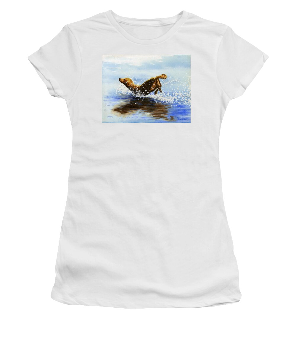 Watercolor Women's T-Shirt featuring the painting Frolicking Dog by Timothy Livingston