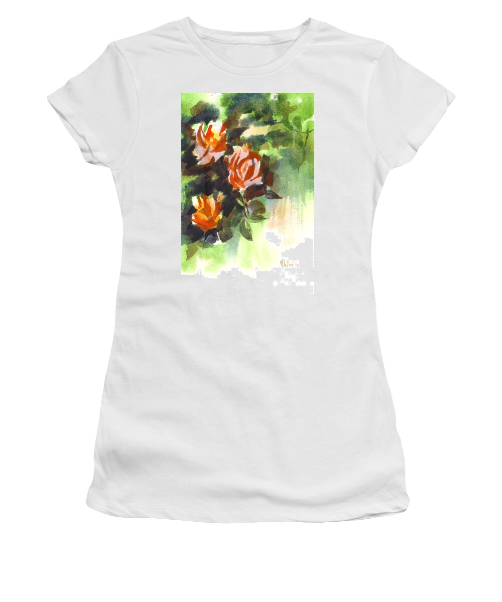 Fugitive Red Roses Women's T-Shirt featuring the painting Fugitive Red Roses by Kip DeVore