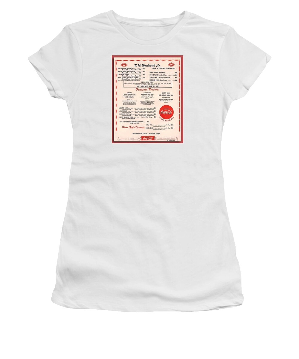 Woolworth Lunch Counter Women's T-Shirt featuring the photograph FW Woolworth Lunch Counter Menu by Thomas Woolworth