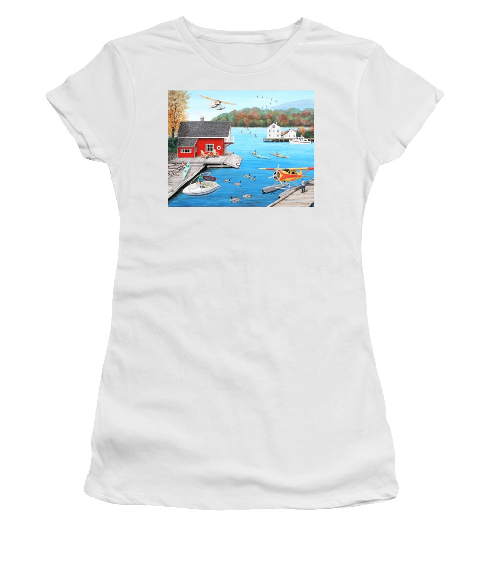 Naive Women's T-Shirt featuring the painting Galloping Goose Lake by Wilfrido Limvalencia