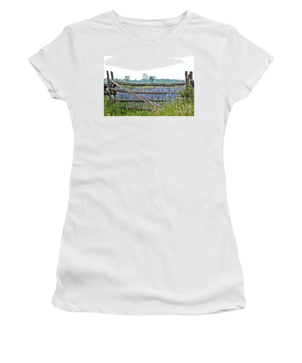 Wild Flowers Women's T-Shirt featuring the photograph Gate to Blue by Cheryl Baxter