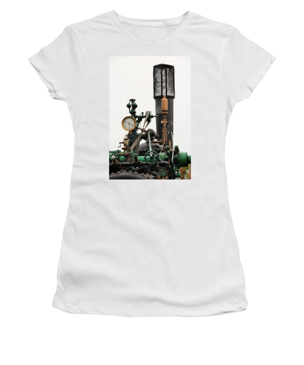 Steam Women's T-Shirt featuring the photograph Gauges and Whistle by Valerie Kirkwood