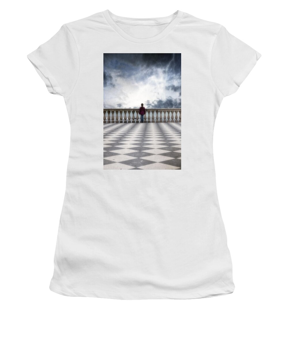 Female Women's T-Shirt featuring the photograph Girl On A Terrace by Joana Kruse