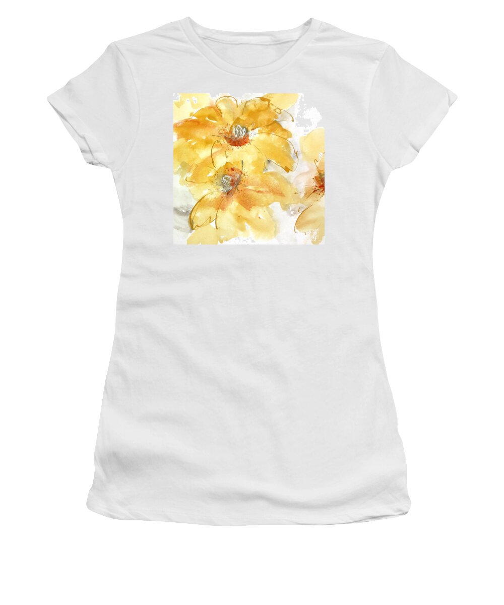 Original Watercolors Women's T-Shirt featuring the painting Golden Clematis 1 by Chris Paschke