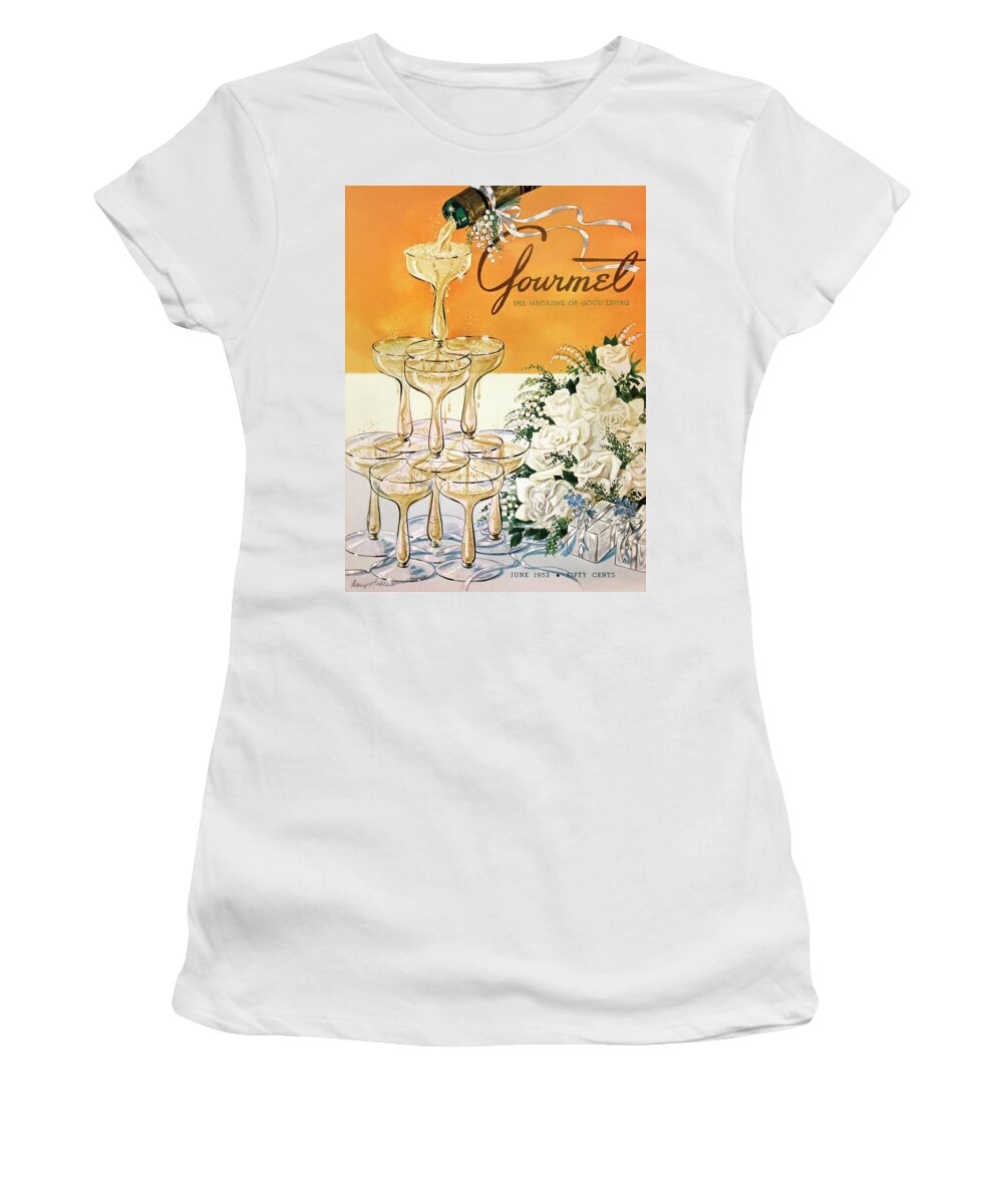 Entertainment Women's T-Shirt featuring the photograph Gourmet Cover Featuring A Pyramid Of Champagne by Henry Stahlhut