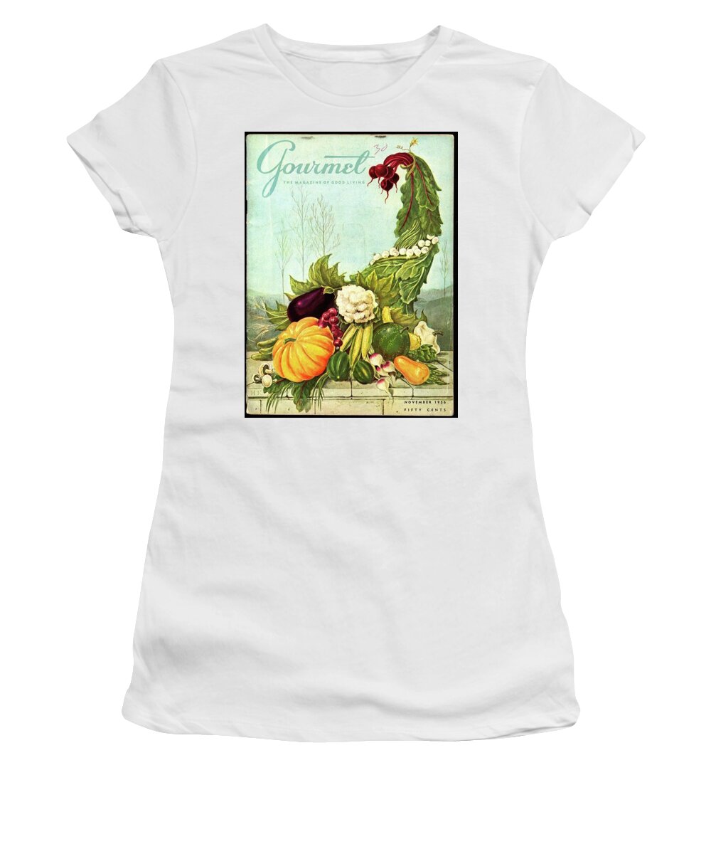 Illustration Women's T-Shirt featuring the photograph Gourmet Cover Illustration Of A Cornucopia by Hilary Knight
