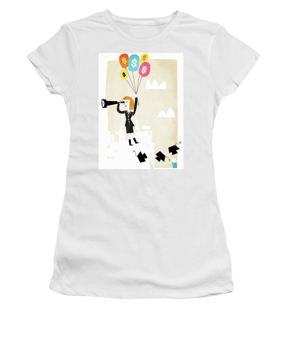 20-24 Years Women's T-Shirt featuring the photograph Graduate Student Rising In Mid-air by Ikon Ikon Images