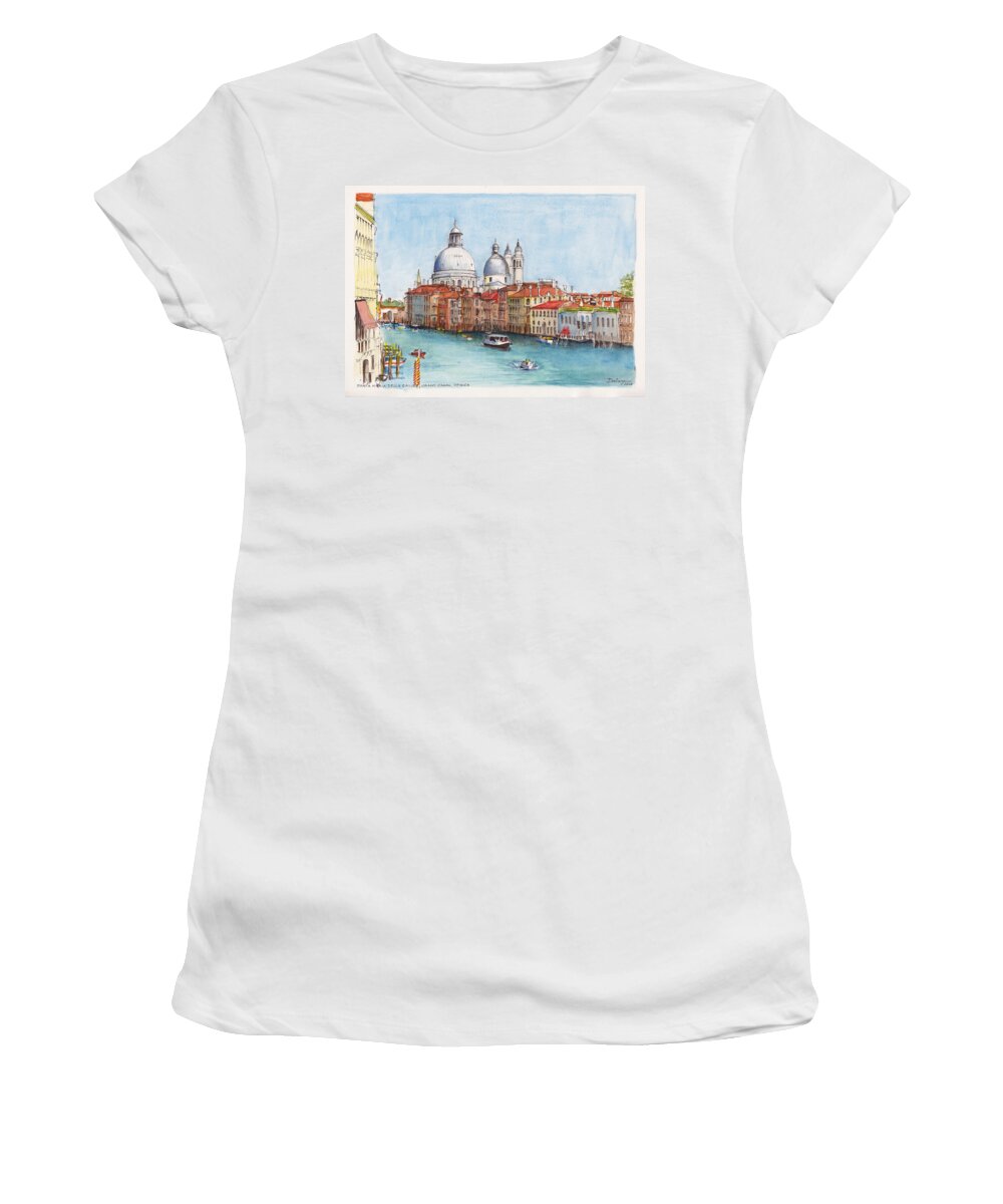 Venice Women's T-Shirt featuring the painting Grand Canal and Santa Maria della Salute Venice by Dai Wynn