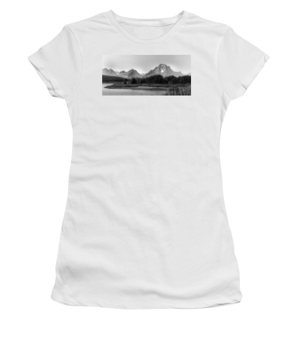 Grand Tetons Women's T-Shirt featuring the photograph Grand Tetons BW by Ron White
