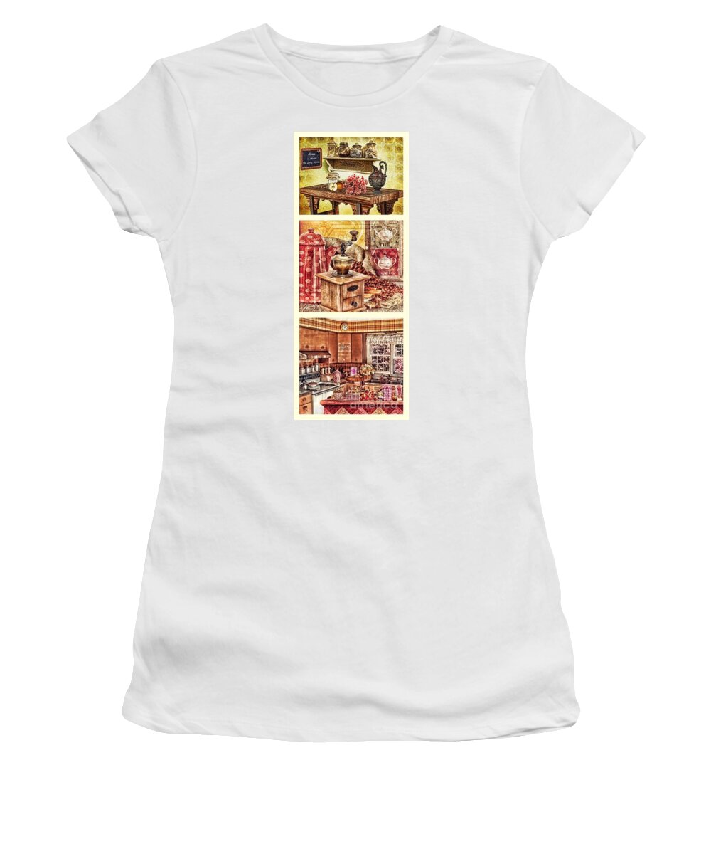 Grandma Kitchen Triptic Women's T-Shirt featuring the painting Grandma Kitchen Triptic by Mo T