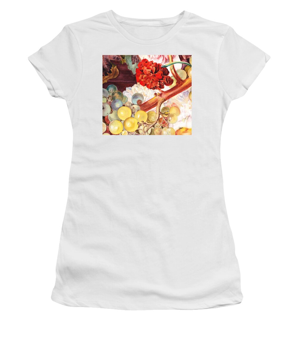 Grape Women's T-Shirt featuring the painting Grapes and Flowers from the Old Master by Irina Sztukowski