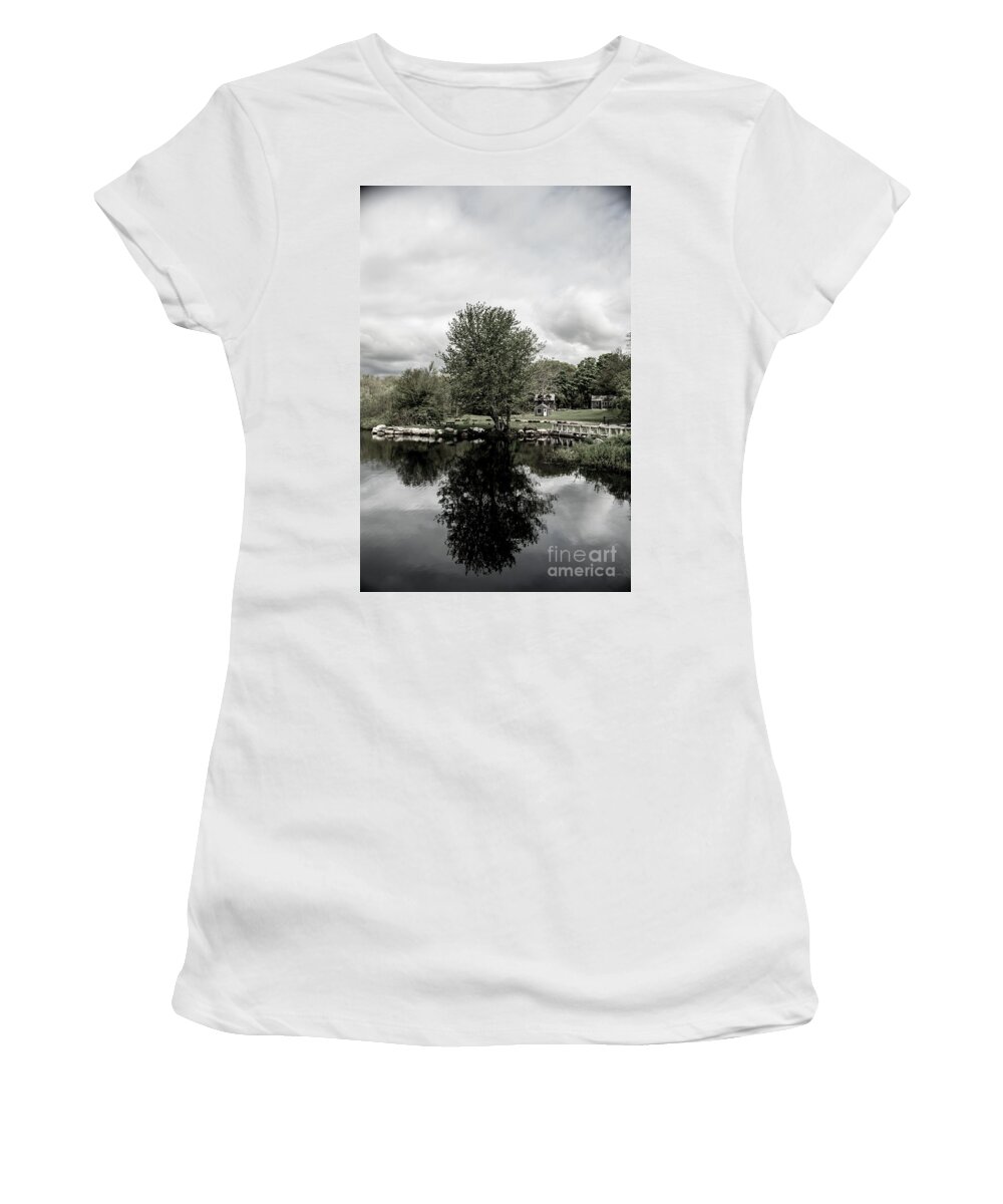 Grays Women's T-Shirt featuring the photograph Grays Mill Pond by Angela DeFrias