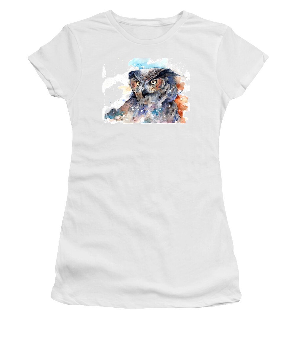 Watercolor Women's T-Shirt featuring the painting Great Horned Owl by Sean Parnell