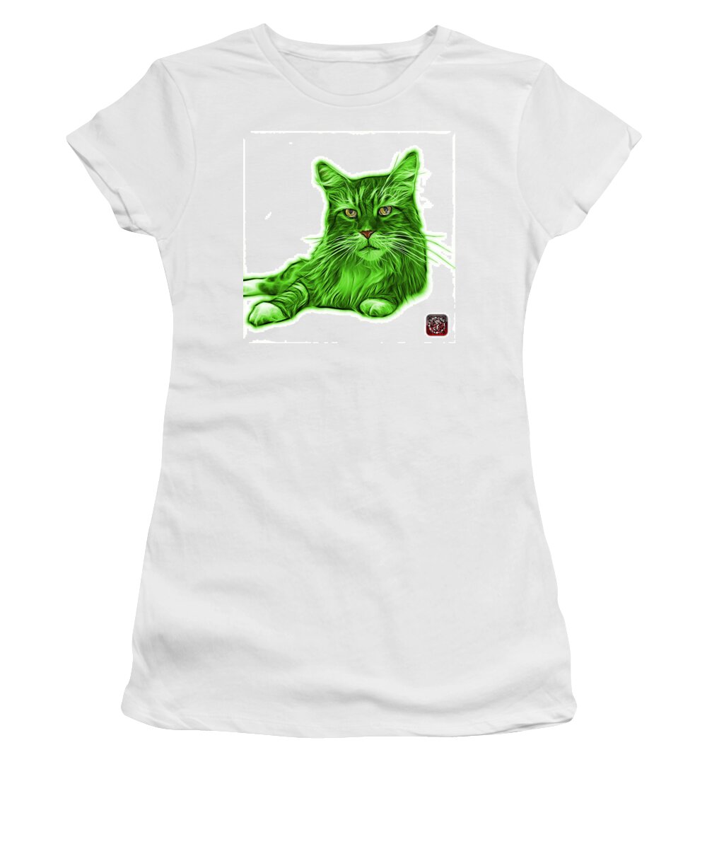 Cat Women's T-Shirt featuring the painting Green Maine Coon Cat - 3926 - WB by James Ahn
