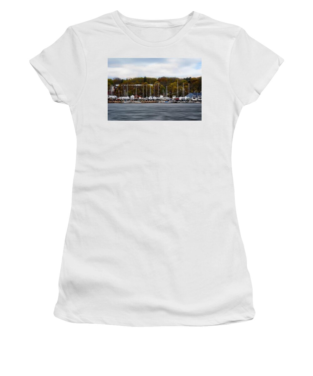 Rhode Island Women's T-Shirt featuring the photograph Greenwich Harbor by Lourry Legarde