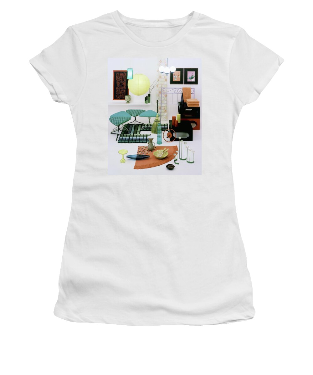 Home Women's T-Shirt featuring the photograph Group Of Furniture And Decorations In 1960 Colors by Tom Yee