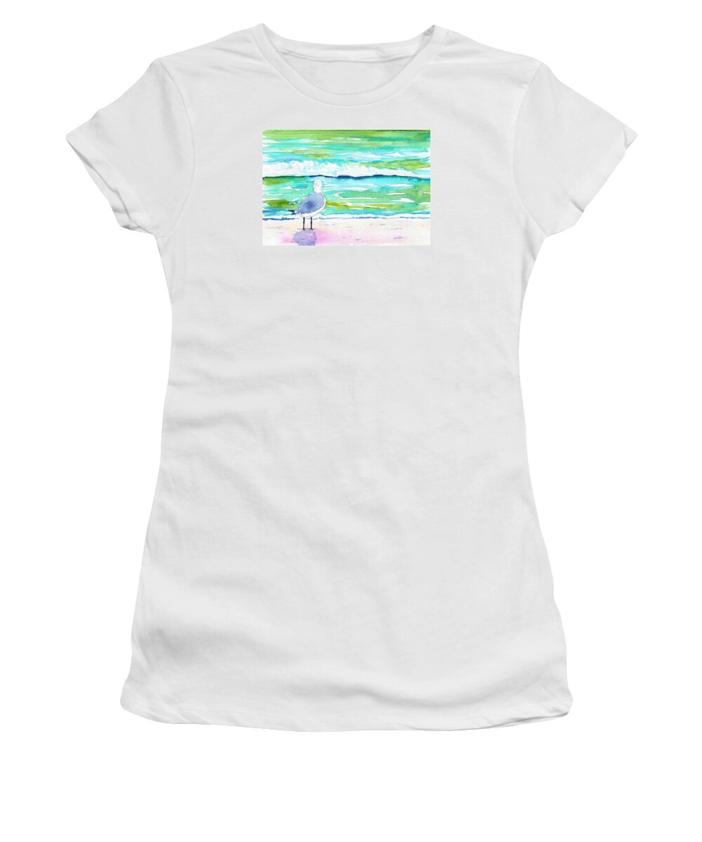 Seagull Women's T-Shirt featuring the painting Gull by Anne Marie Brown