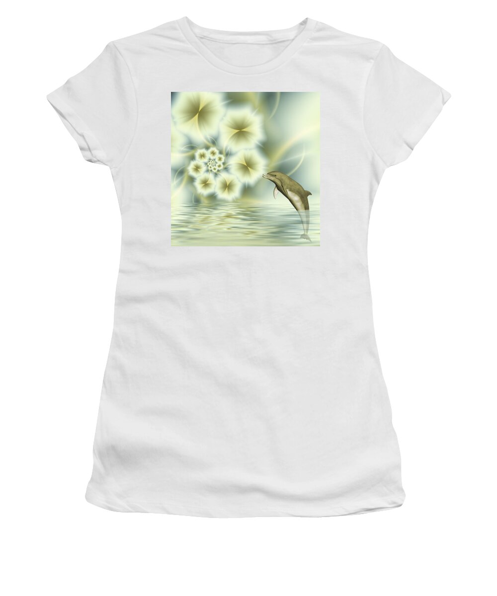 Dolphin Women's T-Shirt featuring the digital art Happy Dolphin in a surreal World by Gabiw Art