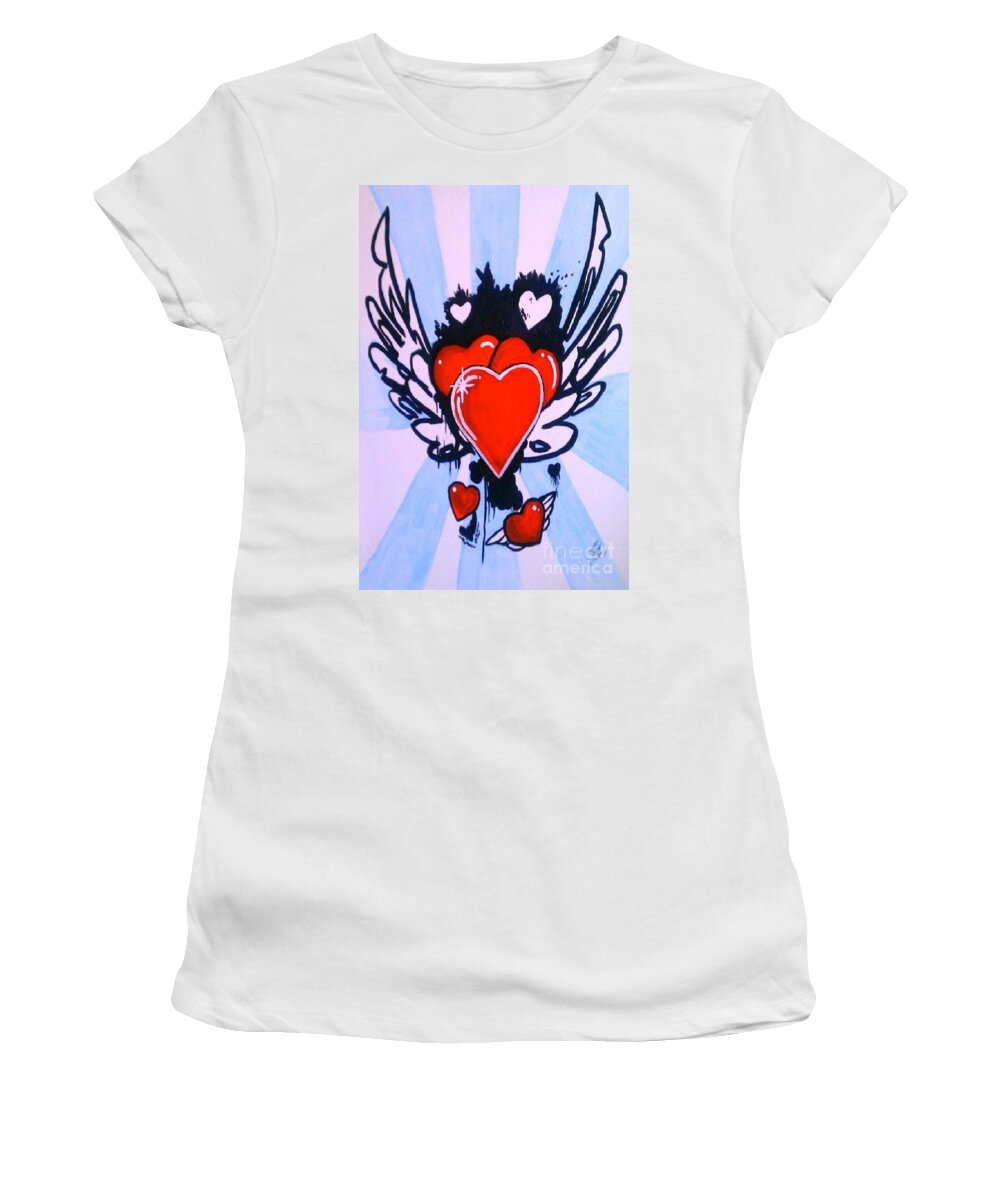 Hearts Women's T-Shirt featuring the painting Hearts by Marisela Mungia