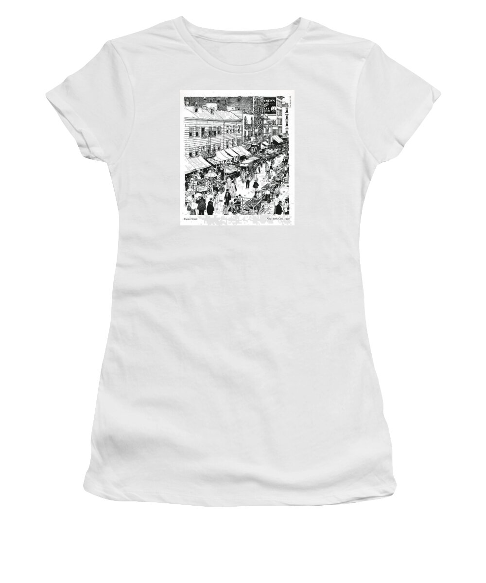 New York City Women's T-Shirt featuring the drawing Hester Street by Ira Shander