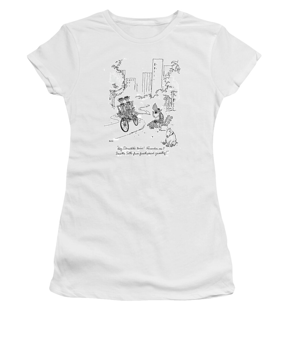 Park Benches Women's T-Shirt featuring the drawing Hey, Dinwiddie Twins! Remember Me? Drusilla by George Booth