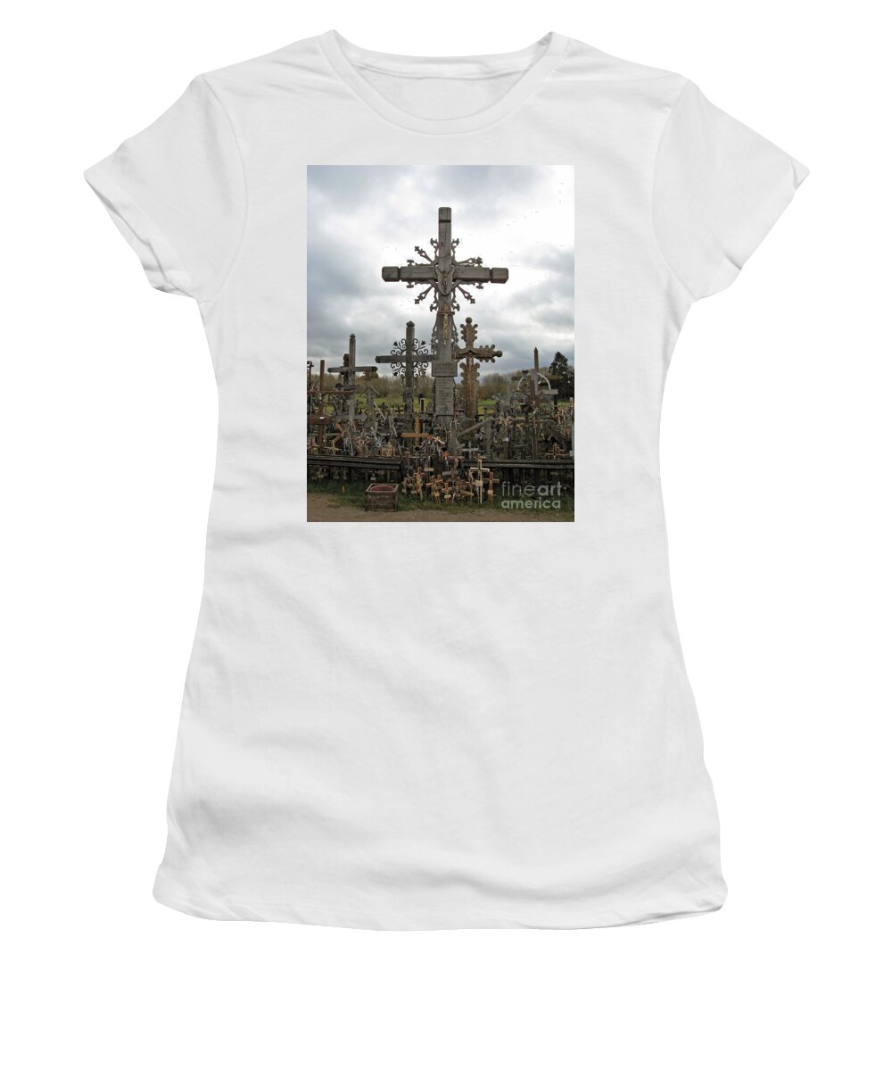 Lithuania Women's T-Shirt featuring the photograph Hill of Crosses 06. Lithuania. by Ausra Huntington nee Paulauskaite