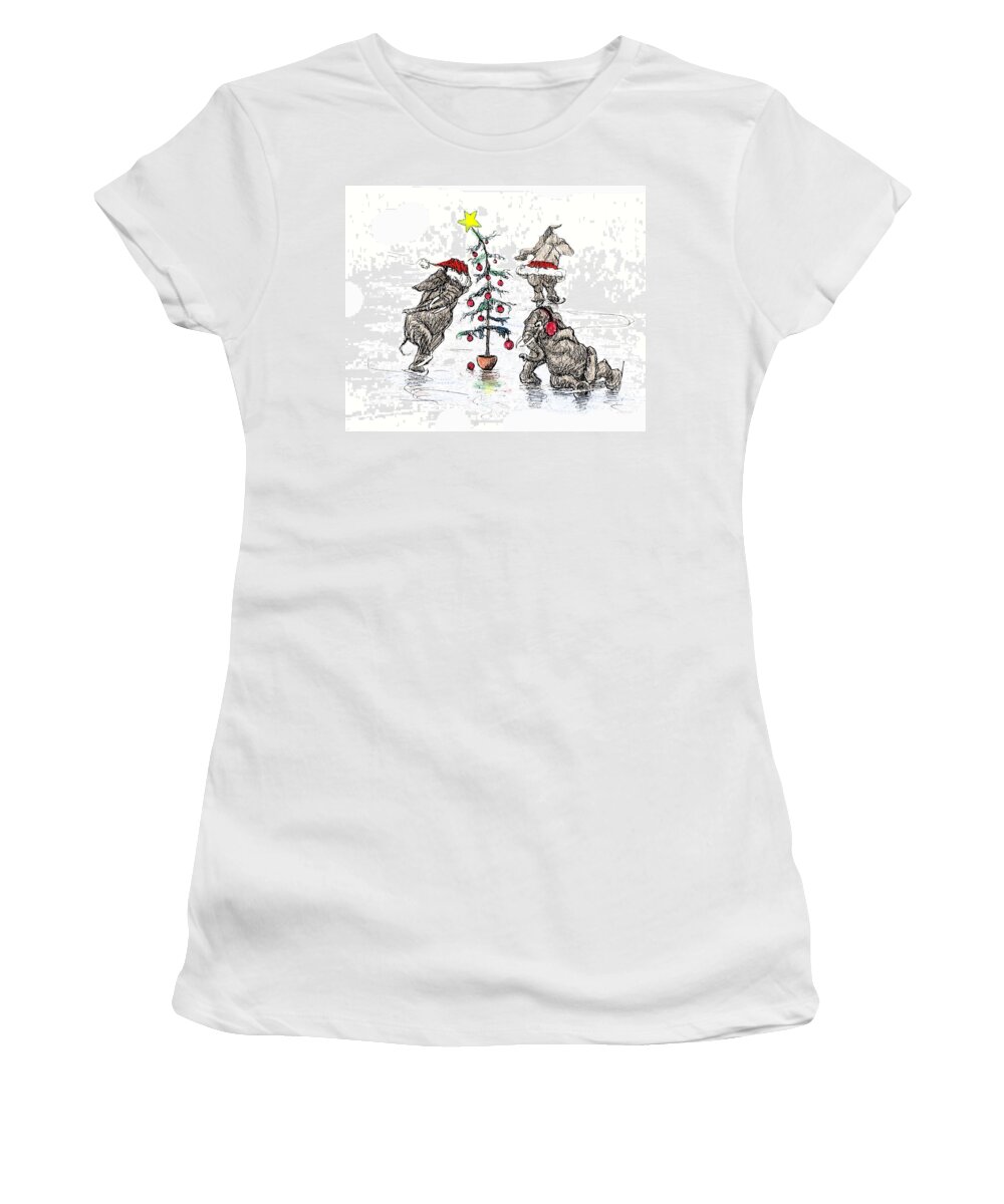 Pen And Ink Women's T-Shirt featuring the painting Holiday Ice by Donna Tucker