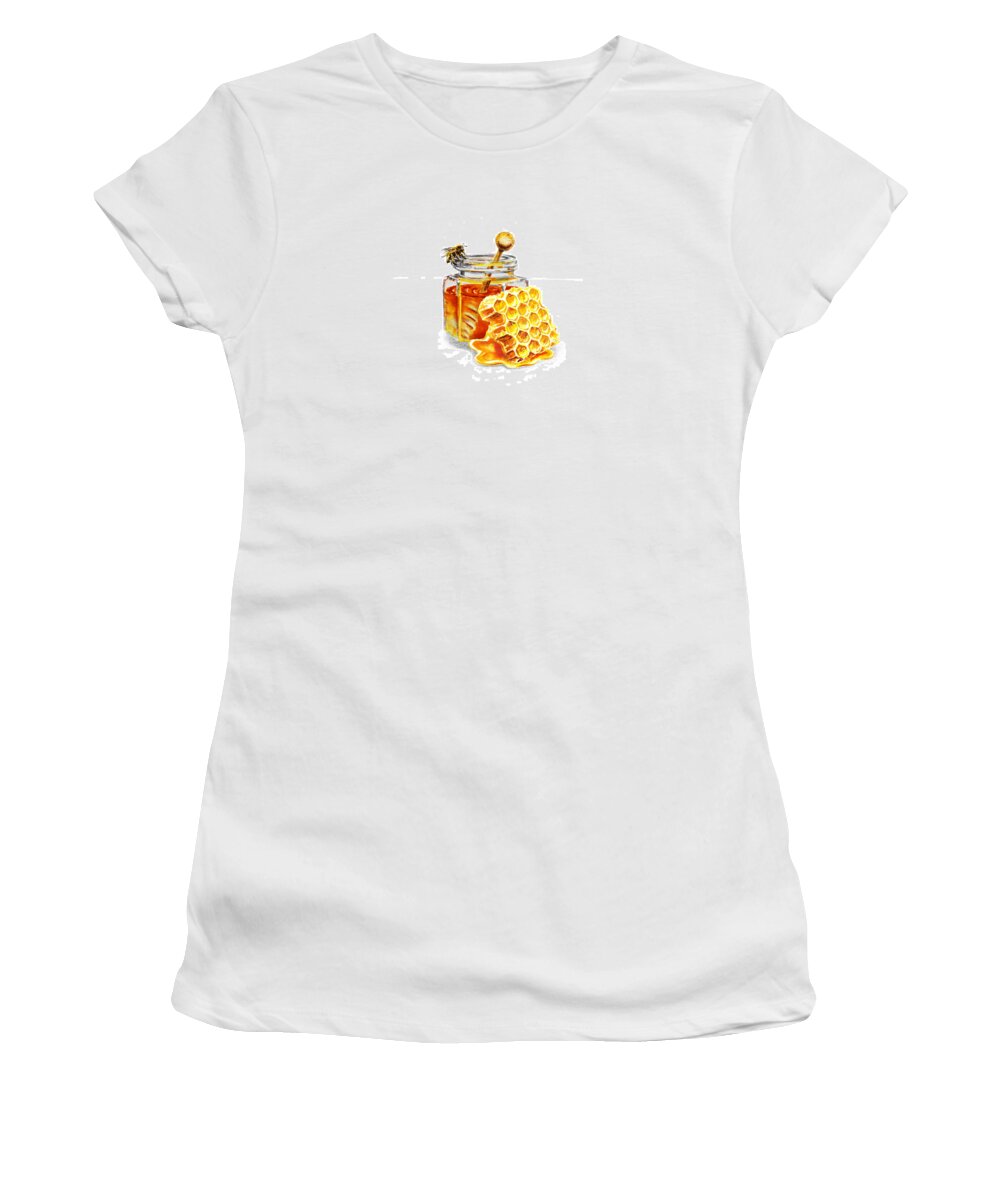 Honey Women's T-Shirt featuring the painting Honey Jar And Honeycomb by Irina Sztukowski