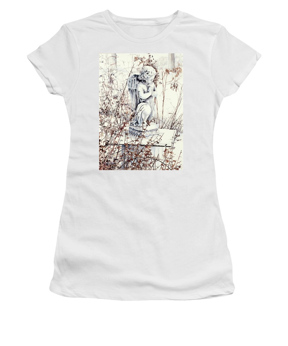 Angel Women's T-Shirt featuring the painting Hope In Winter by Carolyn Coffey Wallace