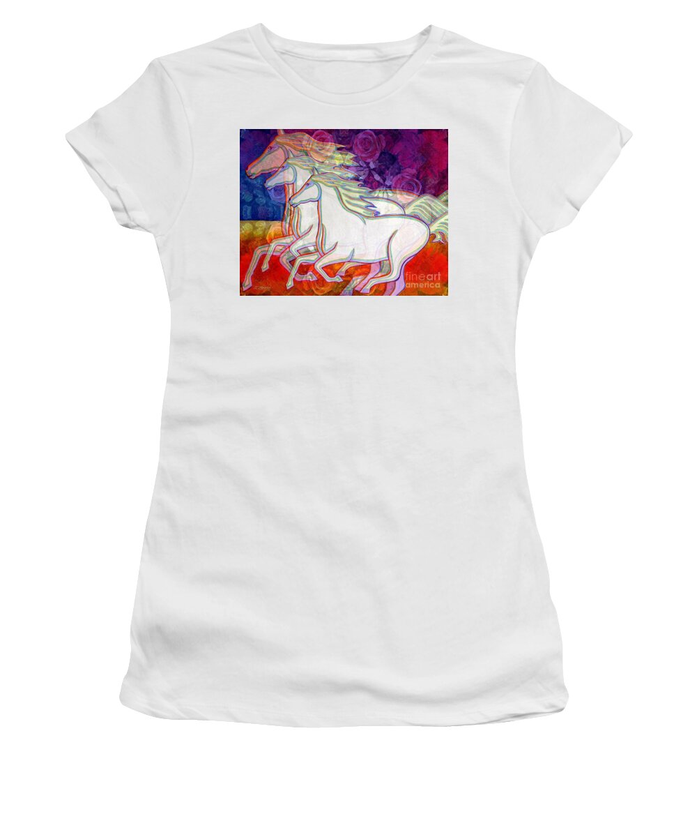 Horse Art Women's T-Shirt featuring the painting Horse Spirits Running by Joseph J Stevens