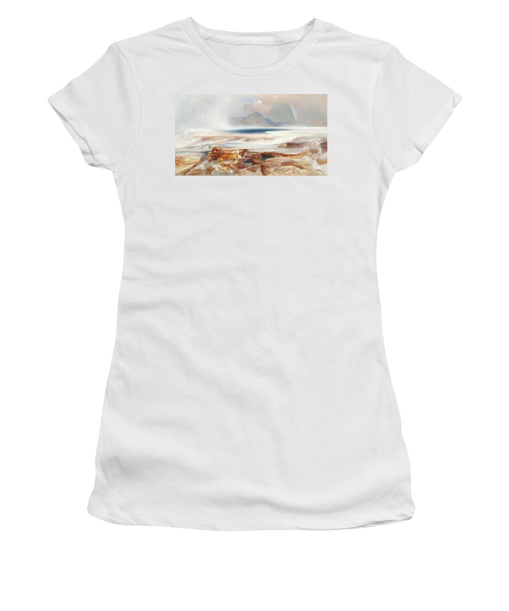 Hot Springs Of The Yellowstone Women's T-Shirt featuring the painting Hot Springs of the Yellowstone by Thomas Moran