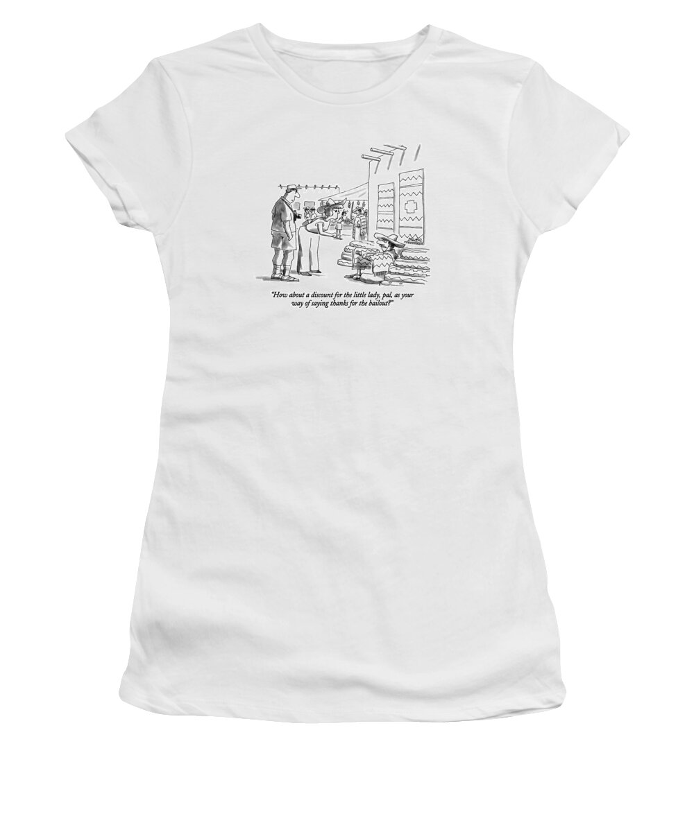 Foreign Women's T-Shirt featuring the drawing How About A Discount For The Little Lady by Jack Ziegler