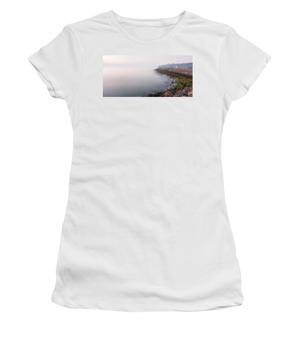 Clouds Women's T-Shirt featuring the photograph Howth East Pier on a Misty Morning by Semmick Photo