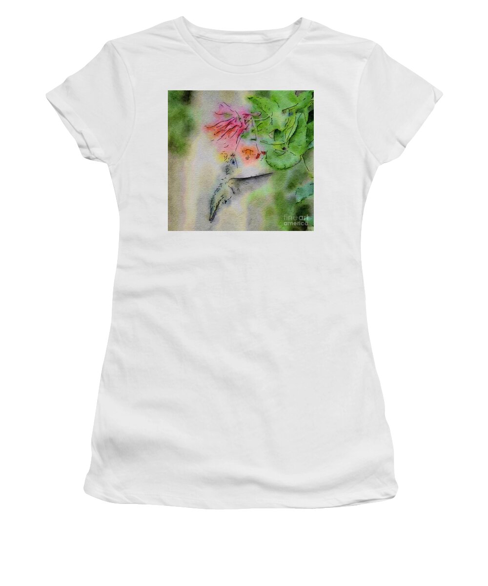 Hummingbird Women's T-Shirt featuring the painting Hummingbird - All In by Kerri Farley